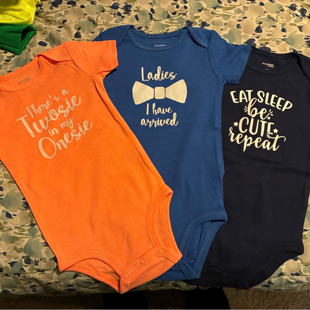 Orange, Blue, and Navy Baby Bodysuits Set